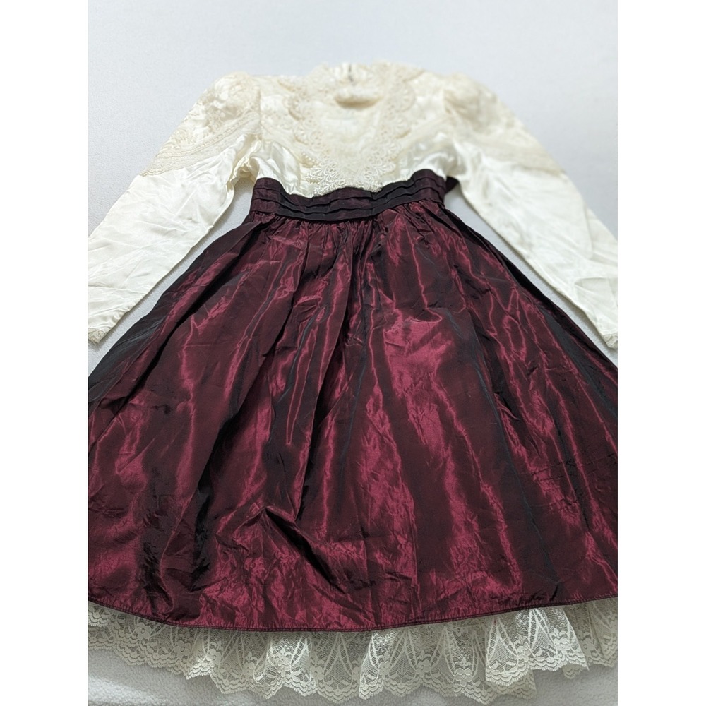 Vintage Jessica McClintock Gunne Sax Red White Lace Victorian Dress Girls Sz 10